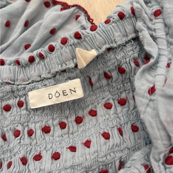 DOEN Sol Dress Blue Red Polka Dot Ruffle Midi Maxi - Picture 6 of 9